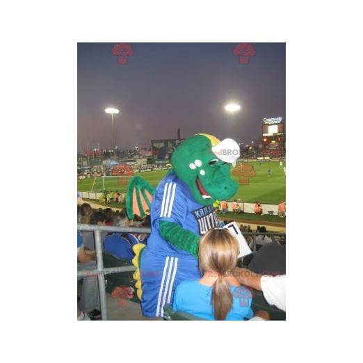 Divertente e colorata mascotte drago verde e giallo -