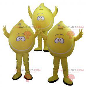 3 mascotas gigantes de limones amarillos. Conjunto de 3