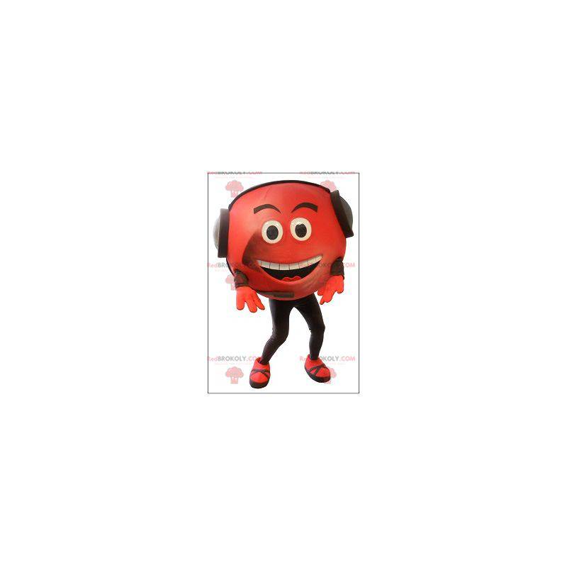 Smiling red snowman mascot with an operator headset - Smiling red snowman mascot with an operator headset -