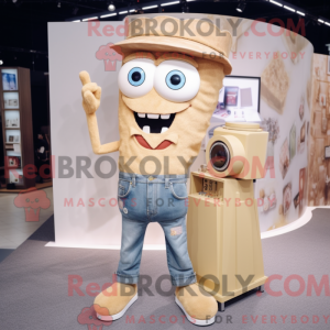 Beige kamera maskot kostume...