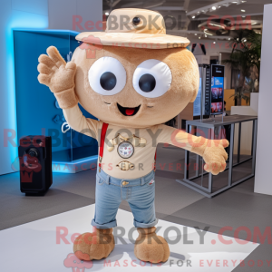 Beige kamera maskot kostume...