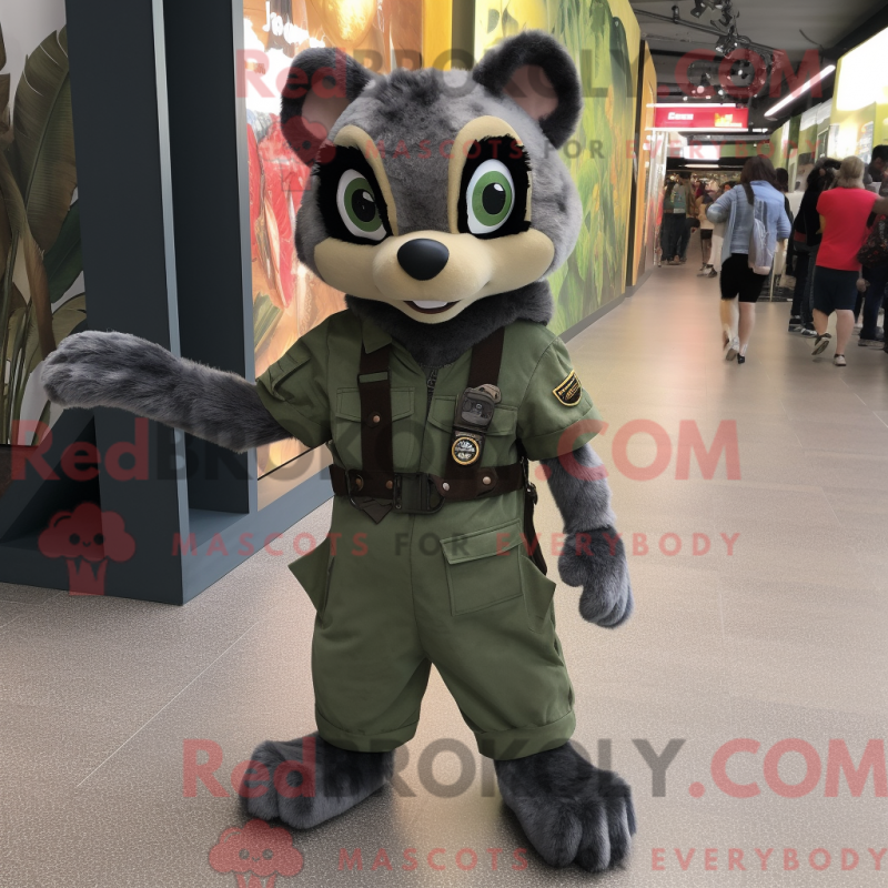 Fantasia de mascote de civeta azeitona com macacão e presilhas de cachecol - Mascotes civeta - REBROKO_210160 - RedBrokoly.com