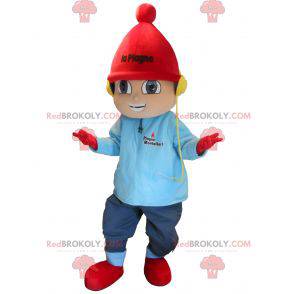 Kleine jongen mascotte gekleed in winterkleren. La Plage -