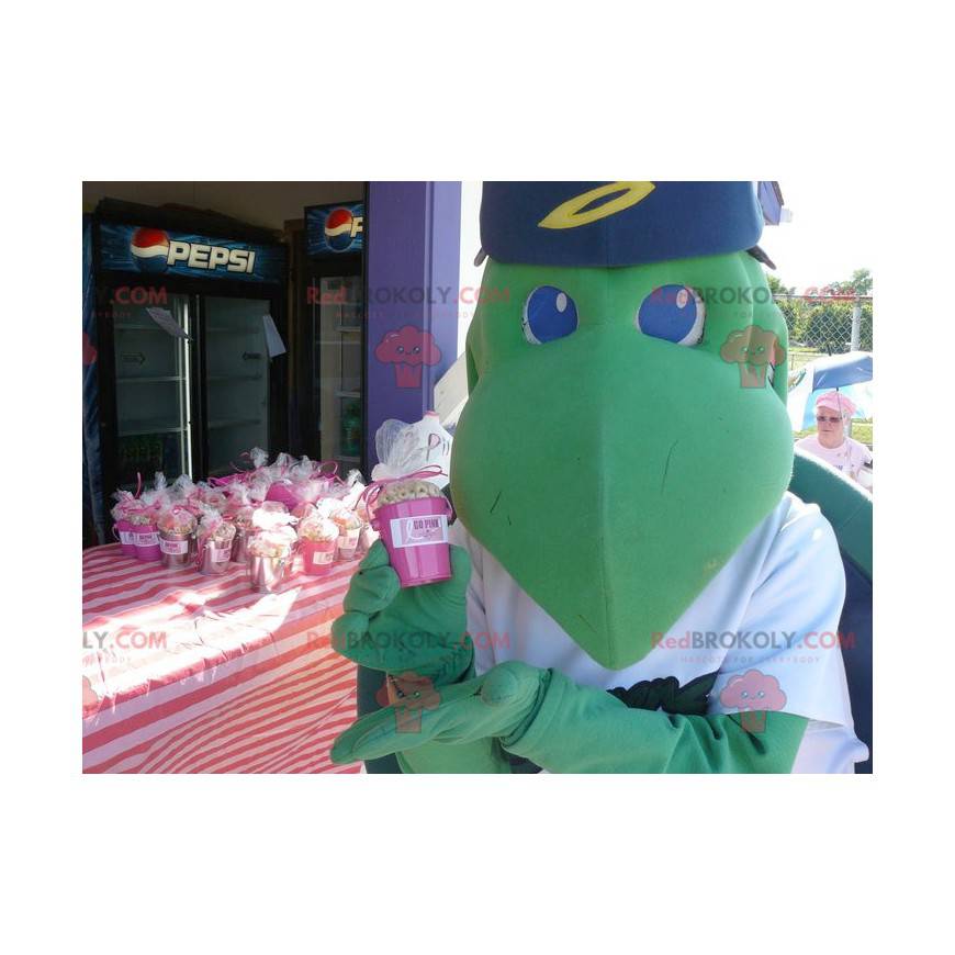 Green turtle mascot with blue eyes - Redbrokoly.com