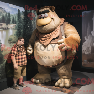 Tan Ogre maskot kostume...