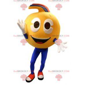 Mascotte de smiley jaune très souriant. Costume de smiley -