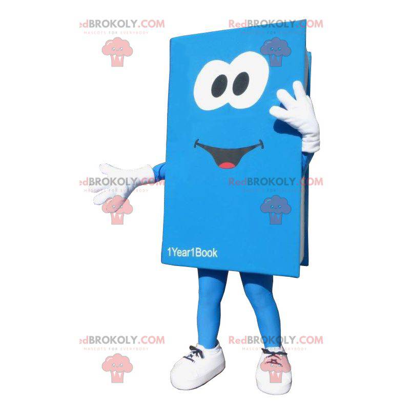 Mascotte de livre bleu et blanc géant. Costume de livre -