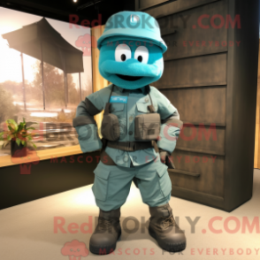 Fantasia de mascote Para Commando Ciano com bermuda cargo e alfinetes de gravata - Mascotes do Para Commando - RedBrokoly.com