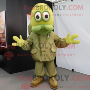 Máscara de lula verde-oliva com capuz e macacão e hansker - Lulas mascotes - REBROKO_210375 - RedBrokoly.com