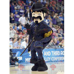 Mustached musketeer mascot dressed in black - Redbrokoly.com