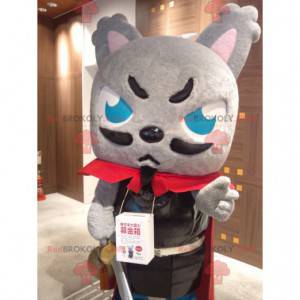 Mascotte de chat gris habillé en mousquetaire - Redbrokoly.com