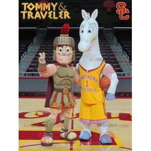 2 mascots a gladiator a Roman and a gray horse - Redbrokoly.com