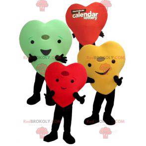 3 giant and smiling colorful hearts mascots - Redbrokoly.com