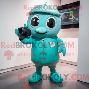 Teal Camera maskot kostume...