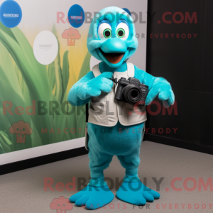 Teal Camera maskot kostume...