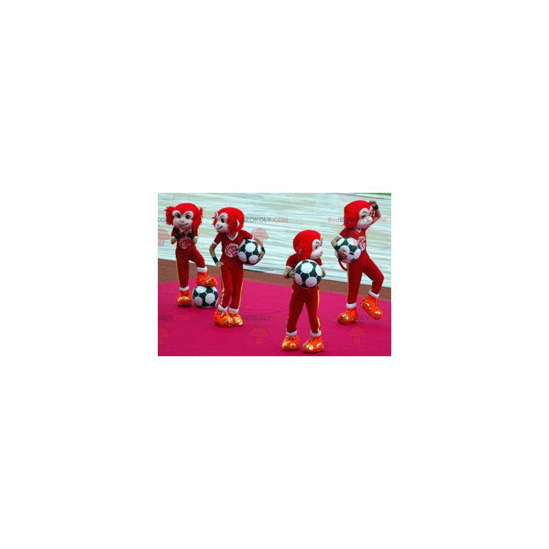 Mascotte scimmia rossa e bianca in abbigliamento sportivo -