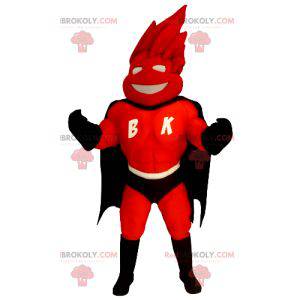Mascote de super-herói em traje vermelho e preto -