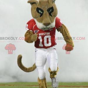 Brown and white tiger mascot in sportswear - Redbrokoly.com