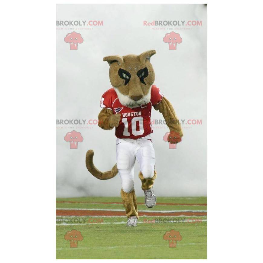 Brown and white tiger mascot in sportswear - Redbrokoly.com