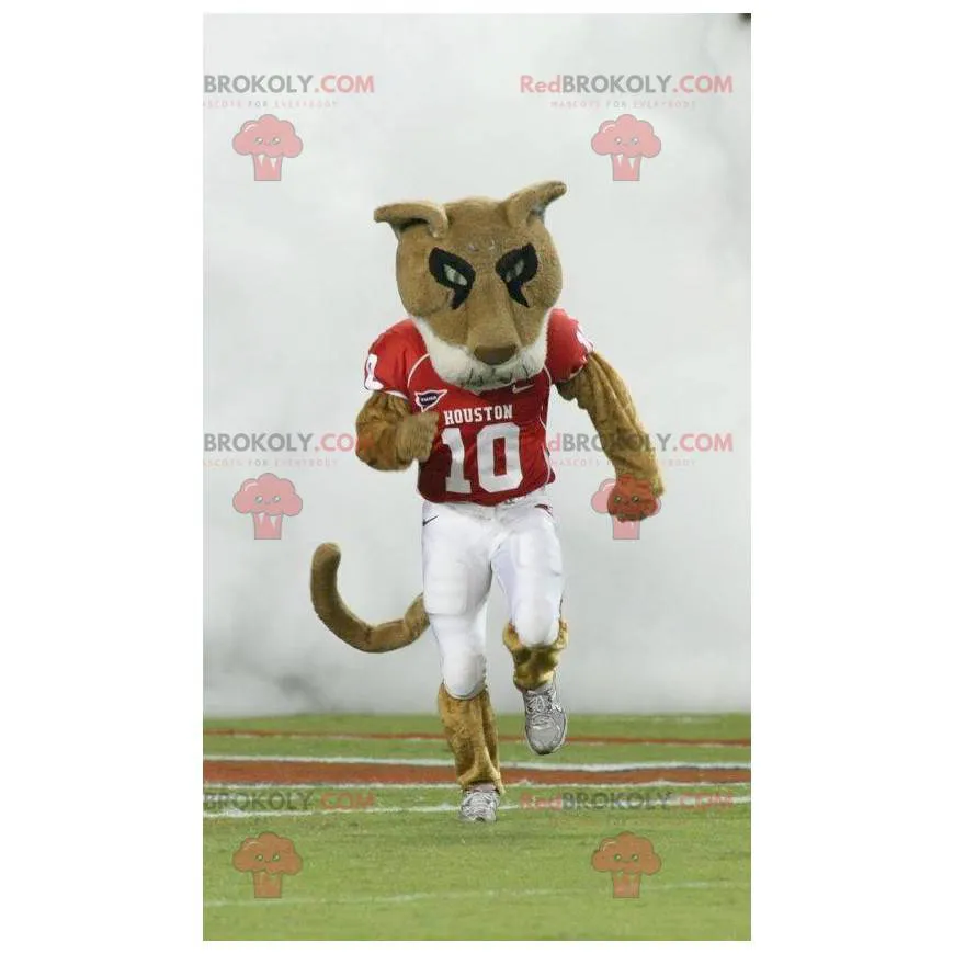 Mascotte de tigre marron et blanc en tenue de sport - Mascotte de tigre marron et blanc en tenue de sport -