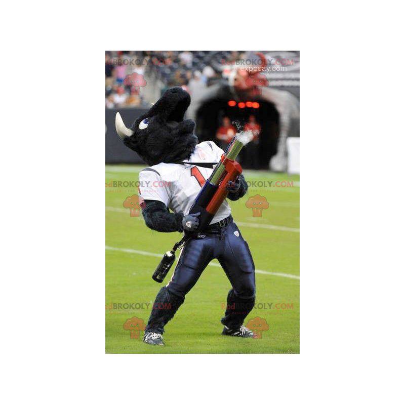 Mascota de búfalo negro en equipo de fútbol americano -