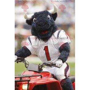 Mascote de búfalo negro com equipamento de futebol americano -
