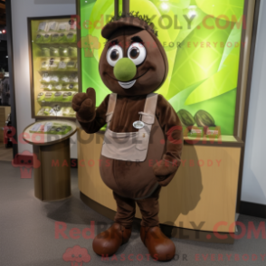 Fantasia de mascote Olive Chocolates com camiseta estampada e abotoaduras - Mascotes chocolates - RedBrokoly.com