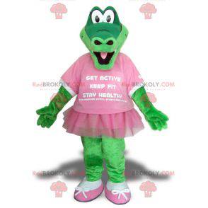 Mascotte groene krokodil met een roze tutu - Redbrokoly.com