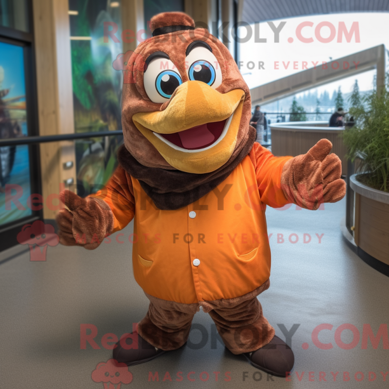 Fantasia de mascote de salmão marrom com moletom e luvas sem dedos - Mascotes de salmão - REBROKO_210824 - RedBrokoly.com
