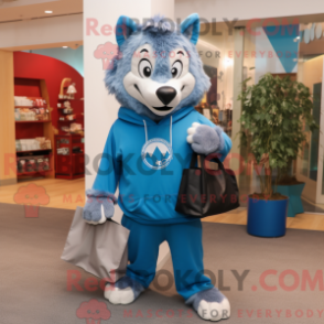 Fantasia de mascote Say Wolf azul com moletom com capuz e sacolas - Diga lobo mascotes - REBROKO_210833 - RedBrokoly.com