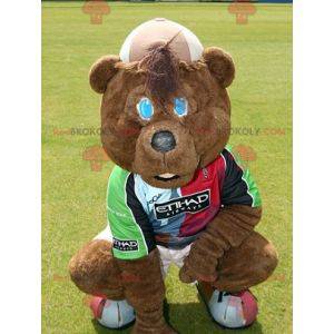 Mascotte dell'orso bruno in abbigliamento sportivo -