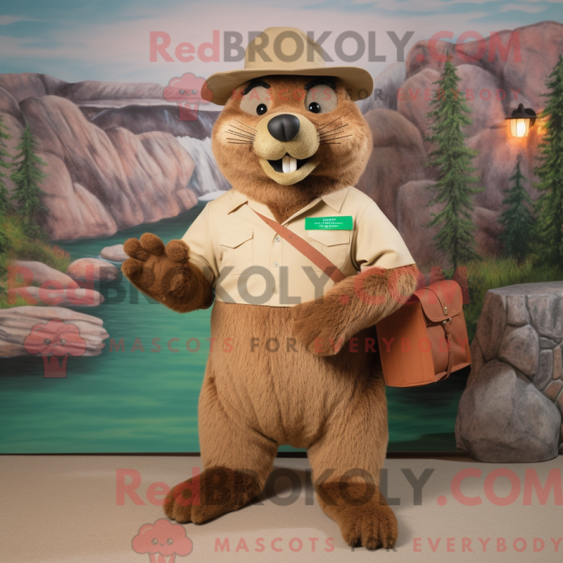 Fantasia de mascote de castor bege com bermuda e luvas - Castores mascotes - REBROKO_210844 - RedBrokoly.com
