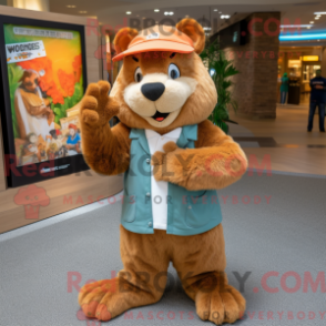 Fantasia de mascote de castor bege com bermuda e luvas - Castores mascotes - REBROKO_210845 - RedBrokoly.com