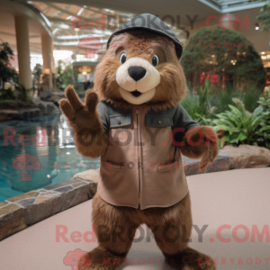 Fantasia de mascote de castor bege com bermuda e luvas - Castores mascotes - REBROKO_210846 - RedBrokoly.com