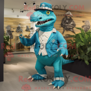 Cyan Iguanodon maskot...