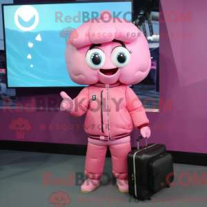 Rosa datormaskotdraktfigur...