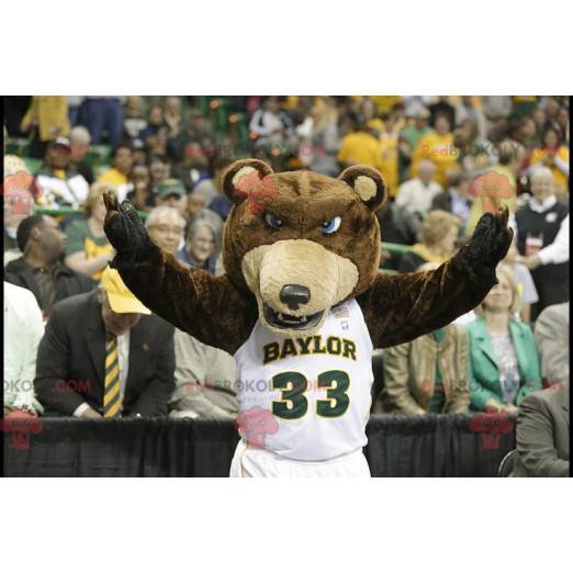 Brown and beige bear mascot with blue eyes - Redbrokoly.com