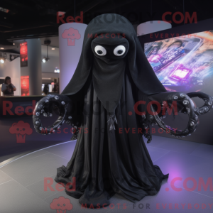 Sort Kraken maskot kostume...
