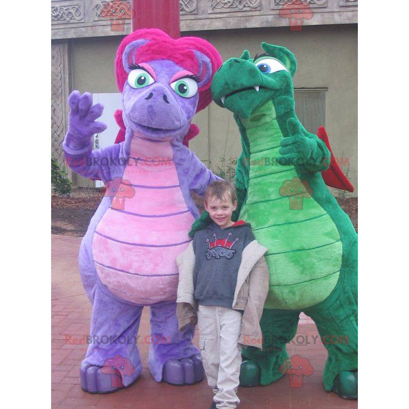 2 bunte Dinosaurier Drachen Maskottchen - Redbrokoly.com