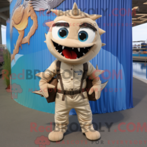 Fantasia de mascote Barracuda Bege com macacão e mochilas - Mascotes Barracudas - REBROKO_211043 - RedBrokoly.com