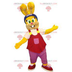 Mascotte de lapin jaune avec un débardeur rouge - Redbrokoly.com