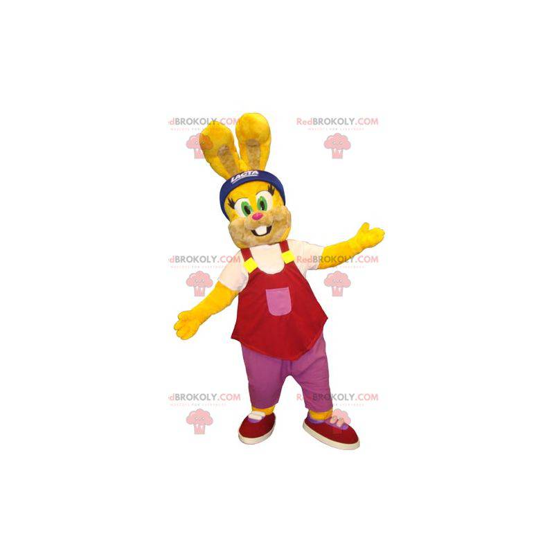 Maskot žlutého králíka s červeným tílkem - Redbrokoly.com