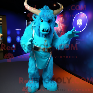 Cyan Minotaur maskot drakt...