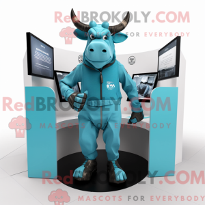 Cyan Minotaur maskot drakt...