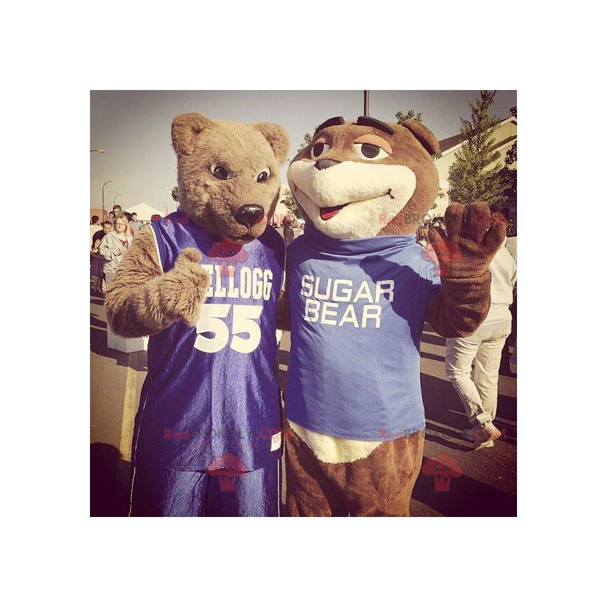 2 maskoti medvěd hnědý ve sportovním oblečení - Redbrokoly.com