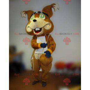 Brown Fox Maskottchen mit einem Stirnband und einem Lätzchen -