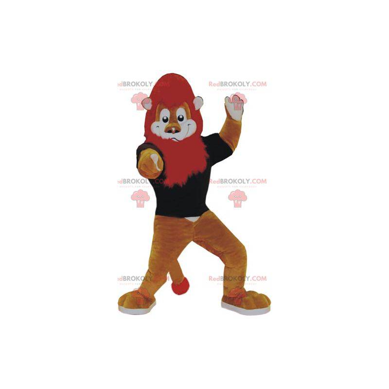 Brown and white lion mascot with red mane - Redbrokoly.com