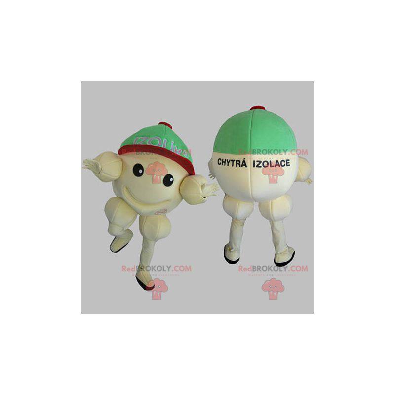 Riesiges gelbes Schneemannmaskottchen rundum und lächelnd - Riesiges gelbes Schneemannmaskottchen rundum und lächelnd -