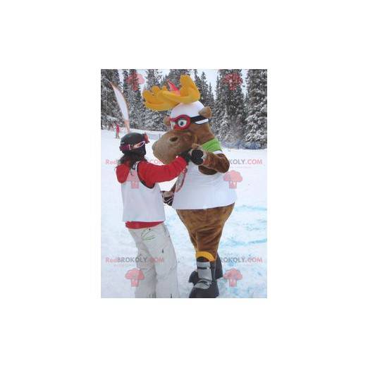 Elch Rentier Karibu Maskottchen im Ski-Outfit - Redbrokoly.com
