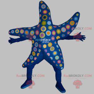 Mascota estrella de mar azul con círculos de colores -